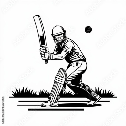 Cricket Player in Action: A dynamic illustration captures a cricket player poised to strike the ball with focused intensity and athletic prowess.