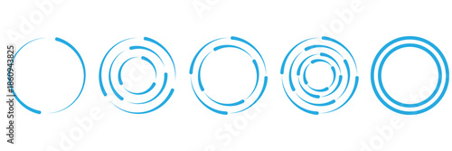 Futuristic swirl template with speed icon. Minimal circular interface elements showing loading and progress states, suitable for technology, app design, and digital user interface concepts.

