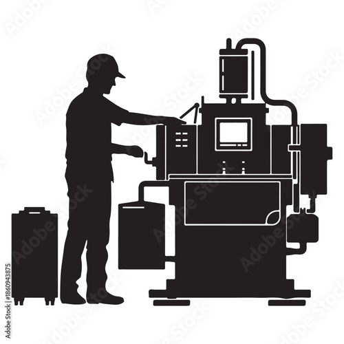  A skilled worker operating heavy industrial machinery in a manufacturing facility silhouette