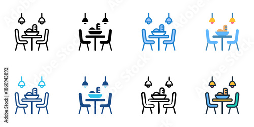 Dining room icons set multiple style collection. Editable stroke 

