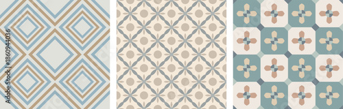 Vintage geometric seamless pattern tile set