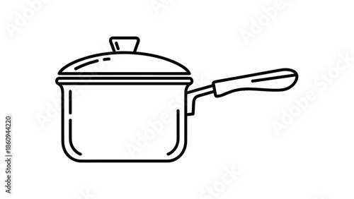 Simple Line Art Illustration of a Cooking Pot with Lid and Handle