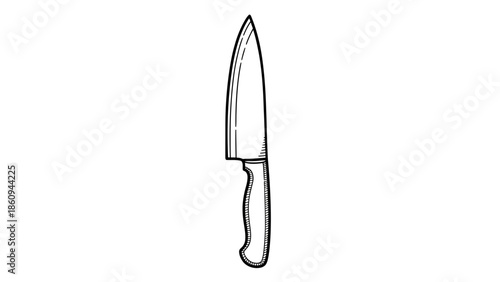 Vector graphic outline of a sharp chef's knife, an essential culinary tool for diverse kitchen tasks