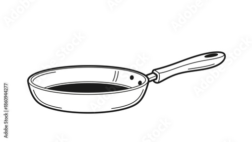 Illustration of a kitchen frying pan with a handle for cooking food