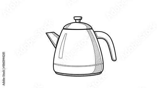Simple Line Art Illustration of a Classic Kettle for Beverages