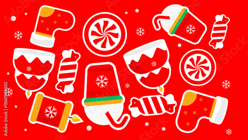 Holiday themed featuring candies and snowflakes