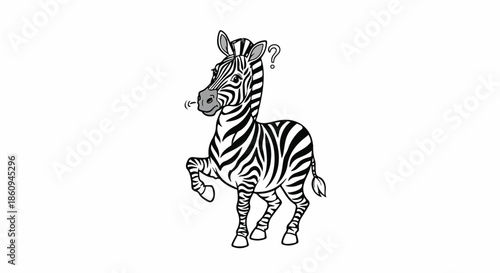 Confused Zebra Character Standing with Question Mark Expression