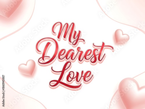 Valentine's day greeting card with romantic 'my dearest love' message and hearts