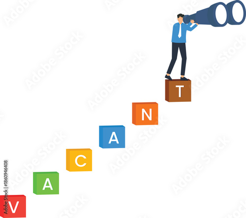 Businessman with binoculars searching for job vacancy recruitment concept human resources hiring process looking for talent career opportunity finding employee corporate vision vacant position