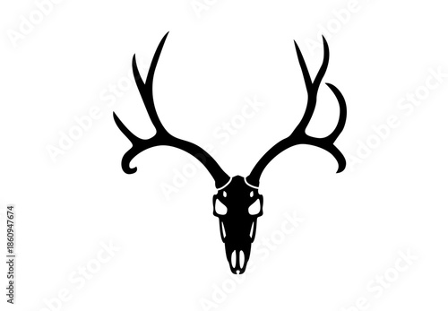 Majestic deer head silhouette with large antlers, stag logo vector illustration