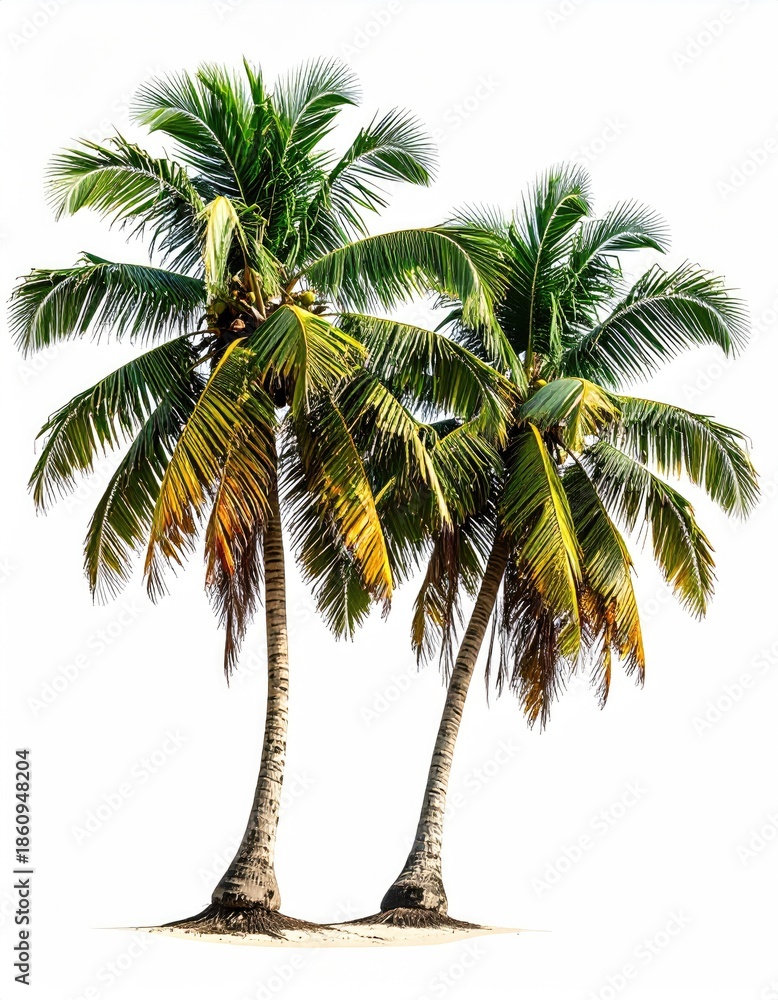 Obraz premium Two tall palm trees on a white background