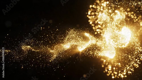 Glittering gold particles swirl in motion video.