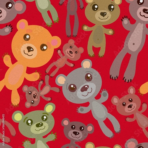 seamless pattern with funny teddy bears fabric fashion design allover print wrapping paper digital illustration art texture textile wallpaper 