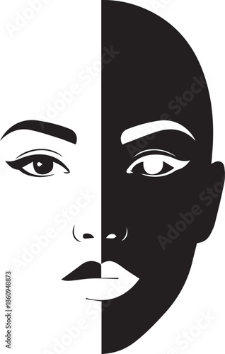 Split face black and white abstract art portrait