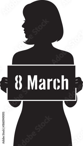 Silhouette of a woman holding a sign celebrating international women s day on march 8