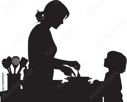 Mother and child cooking together