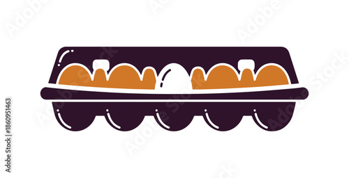 Colorful icon depicting egg storage.  This encompasses an egg package, holder, and box.  It is designed to prevent the absorption of foreign food scents. 