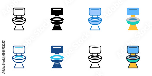 Water Closet icons set multiple style collection. Editable stroke 
