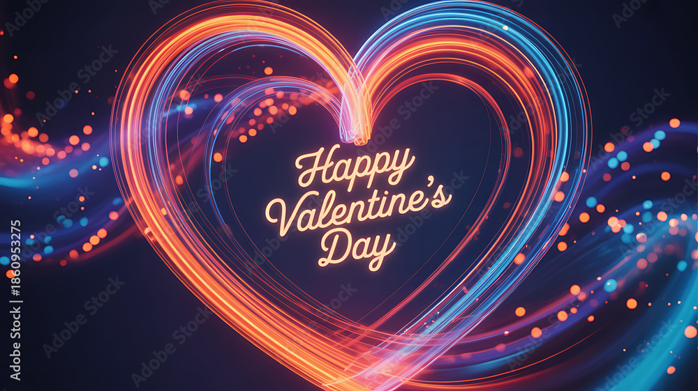 Obraz premium A vibrant heart shaped light display with a valentine s day greeting