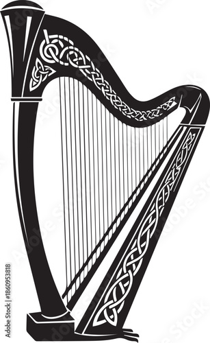 Elegant celtic harp with intricate knotwork designs