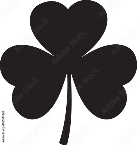 Black silhouette of a three leaf clover on a white background