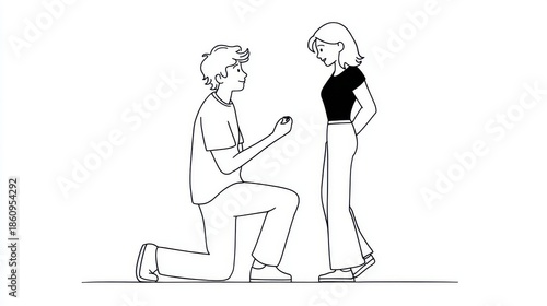 Gentleman kneeling romantically while offering hand to standing woman