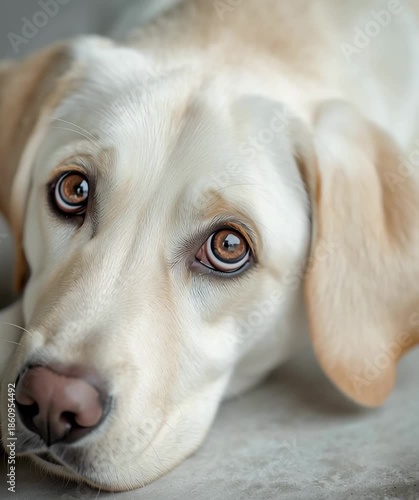 Adorable Golden Labrador Puppy Face Close Up with Soft Natural Light
