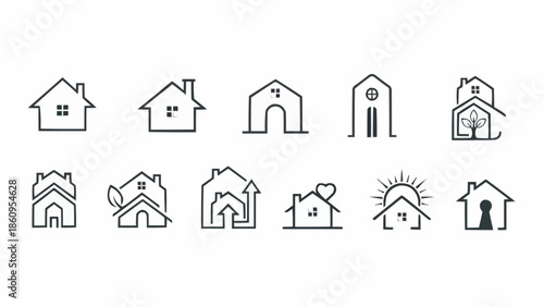 Collection of Minimalist House Icons for Real Estate Branding.