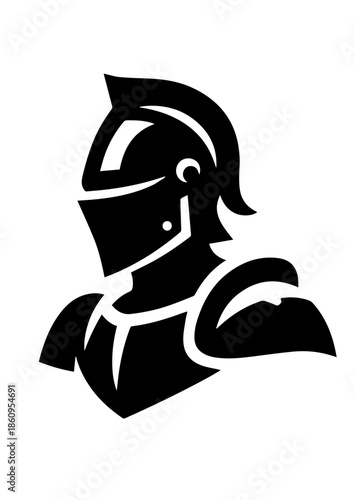 Knight Face Portrait with Medieval Armor and Strong Warrior Expression In White Background