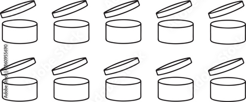 Set of open and closed pill bottle illustrations on