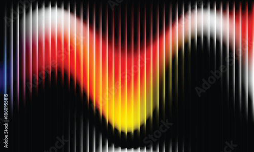 Glass gradient texture with teal and navy ripple pattern and smooth light distortion, abstract representation featuring vertical stripes of red yellow and black reminiscent