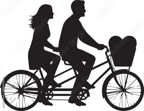 Silhouette of a couple riding a tandem bicycle together
