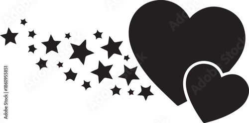 Two black hearts with a trail of shooting stars