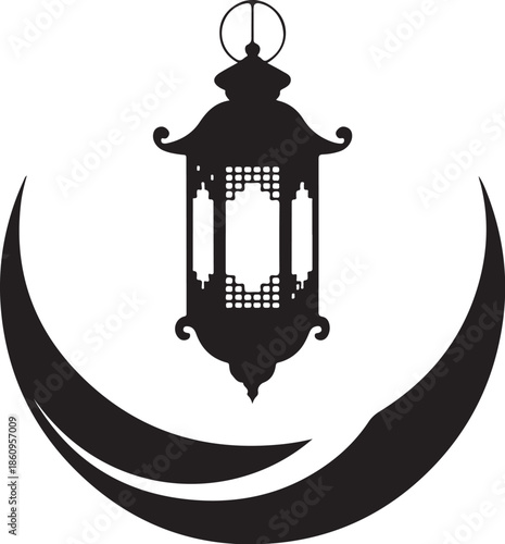 Black lantern silhouette on crescent moon background