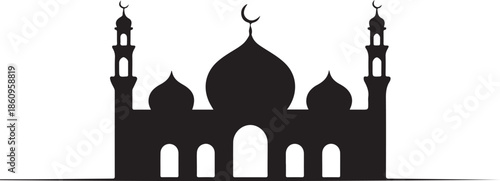 Black silhouette of mosque with domes and minarets 6