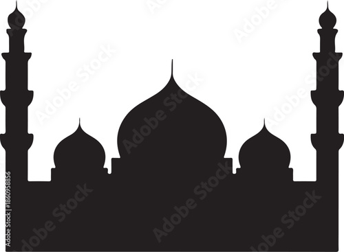 Black silhouette of mosque with domes and minarets 7