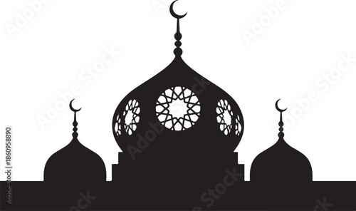 Black silhouette of mosque with domes and minarets 8