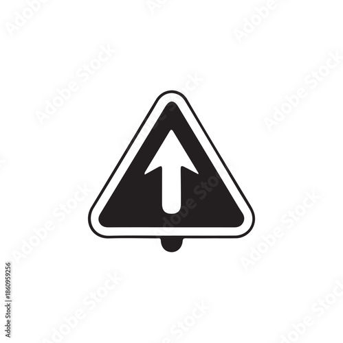 Free Download A black and white triangular warning sign featuring a white upward pointing arrow indicating potential hazard ahead - GFXLoad