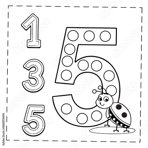 Counting with Ladybug: An educational illustration features the numbers 1, 3, and 5 alongside a friendly ladybug, making learning an enjoyable adventure. 