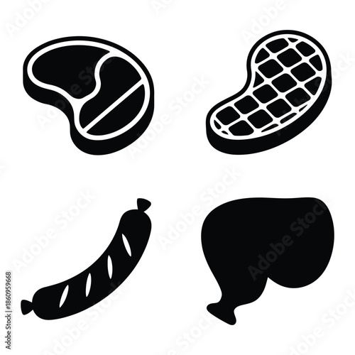 Meat & BBQ Food Vector, Silhouette, Illustration