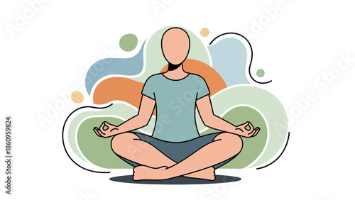 Woman Meditating in Lotus Position Illustration.