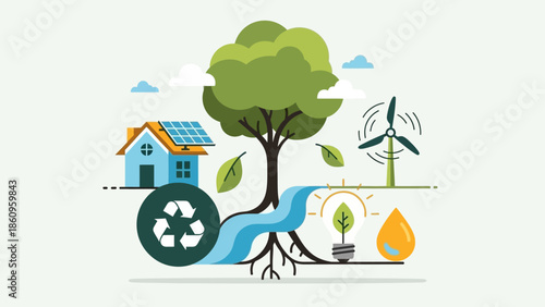 Sustainable Living Eco Friendly Concepts Illustrated.