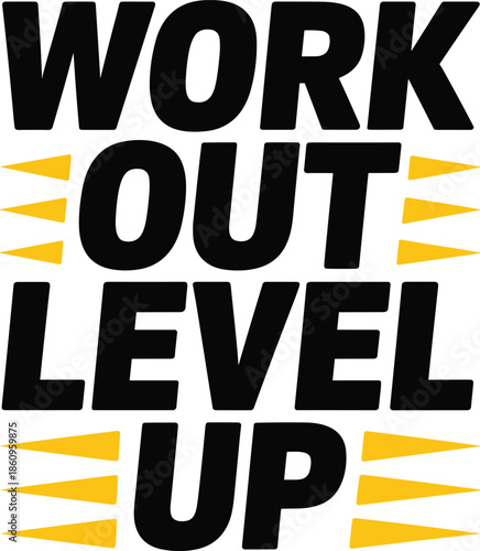 Black and yellow workout level up text with rays