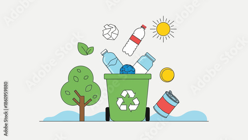 Recycling Bin with Plastic Bottles and Waste.