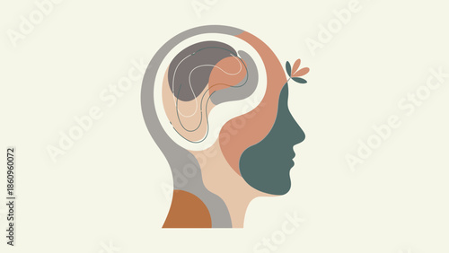 Human Head Profile with Brain Illustration.