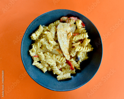 Sicilian style chicken pasta in a parmesan sauce. 