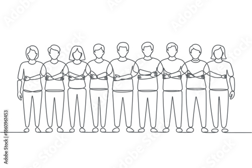 Diverse group of people standing together with arms crossed, unified and strong.