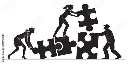 people silhouettes with puzzle pieces teamwork concept