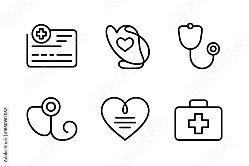 Clean line art icons representing medical care, health, and emergency services.