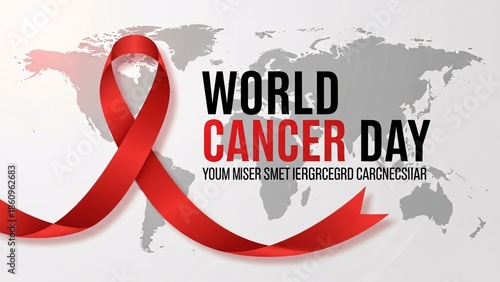 World cancer day awareness ribbon and map